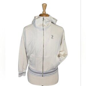 Juicy Couture Y2K White Zip Hoodie M Bling Logo ZipUp Sweatshirt Korea Made